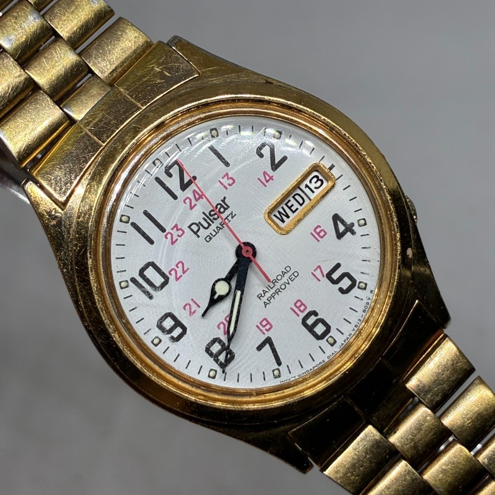 Vintage Pulsar Men's Watch Railroad Approved Day Date Dial Y513-8159-WORKING!